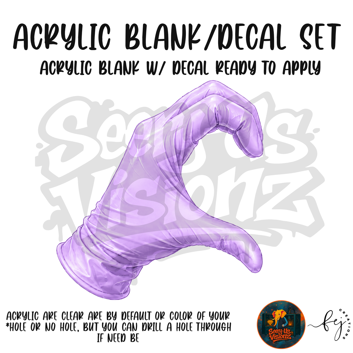 Medical Single Glove Light Purple Acrylic & Decal Kit