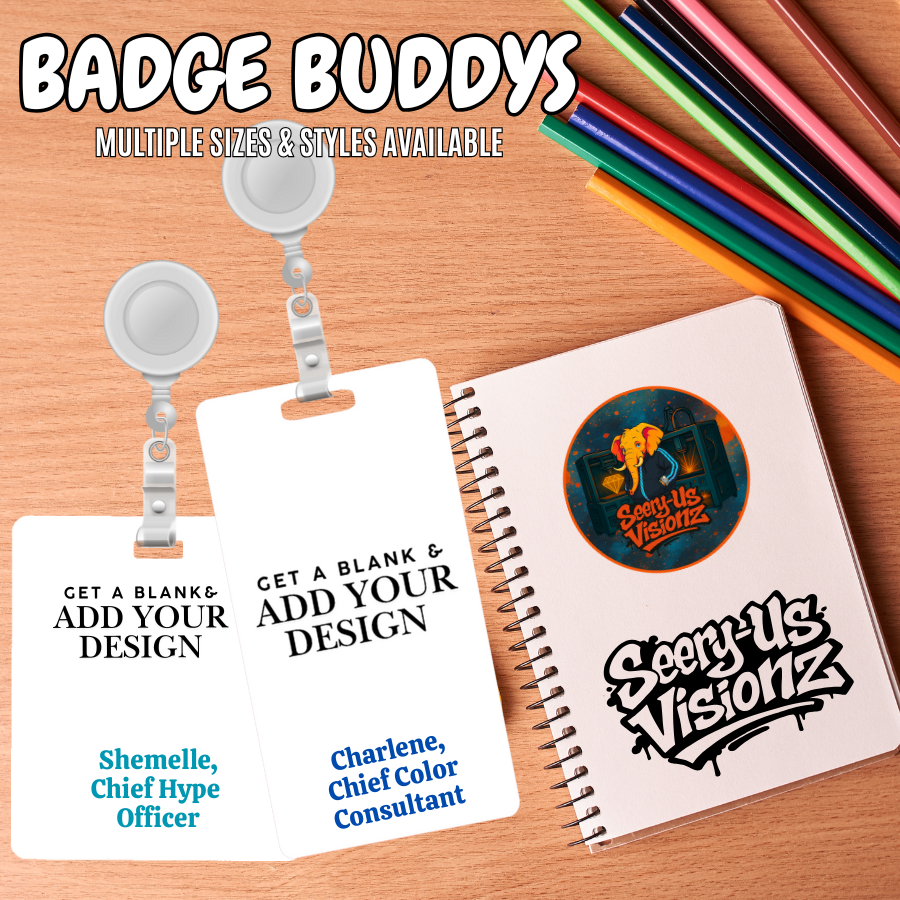 Horizontal Badge Buddy 3 w / Title & Pin Holes (Acrylic 4.7" x 3.4") Choose Title