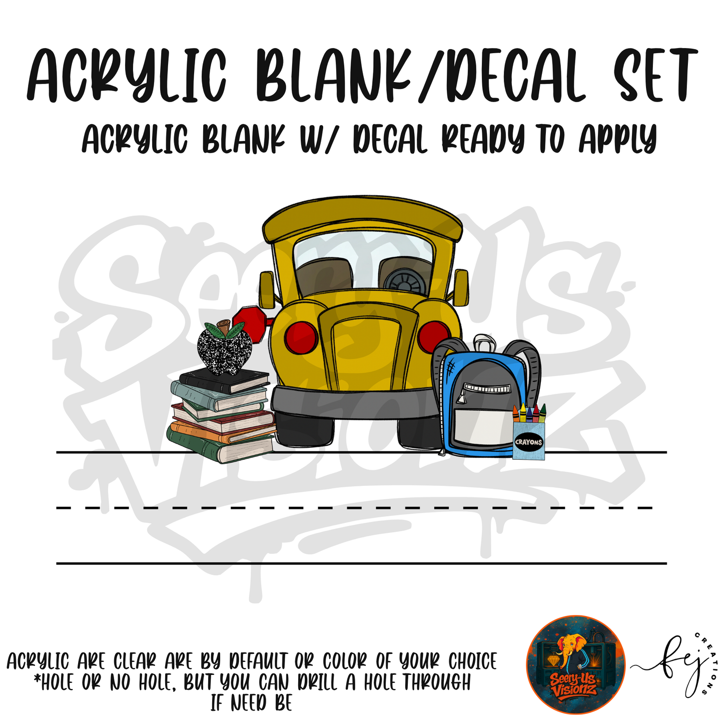 School Bus Name Blue Acrylic & Decal Kit