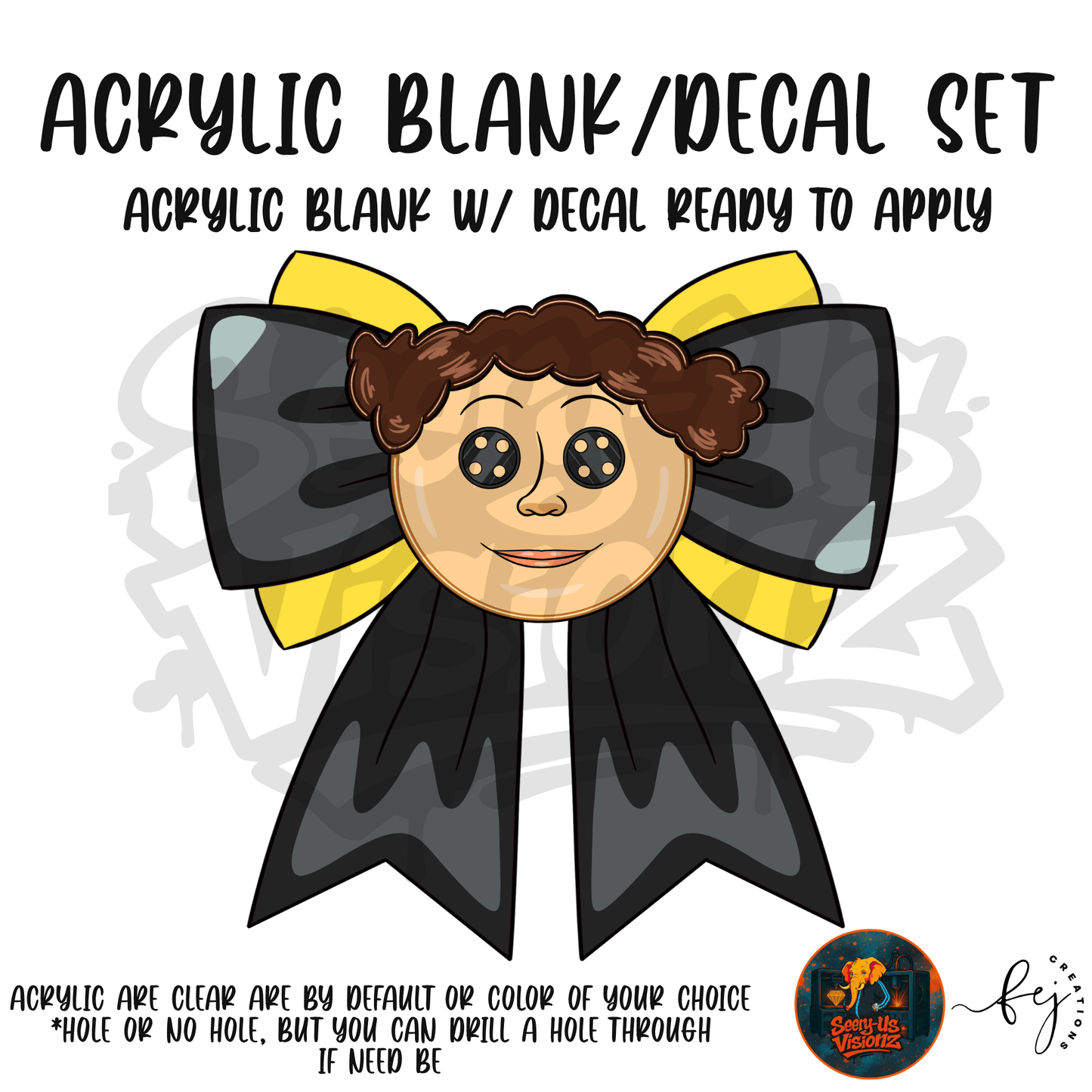Button Boy Face Bow Acrylic & Decal Kit
