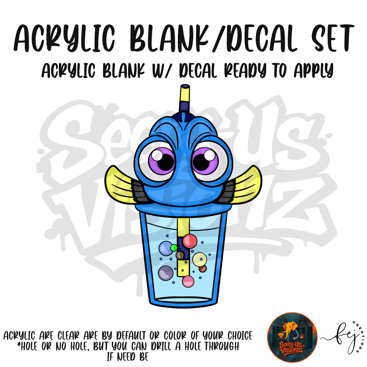 Blue Fish Friend Cup Acrylic & Decal Kit