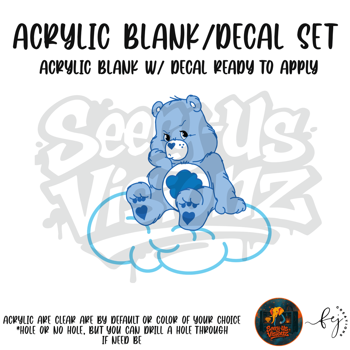 Rain Cloud Blue Bear Acrylic & Decal Kit