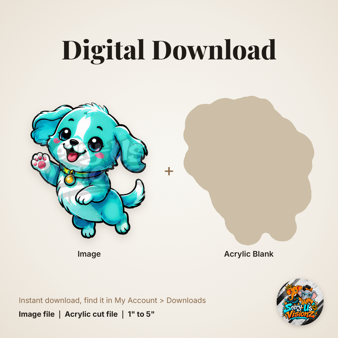 Happy Teal Puppy acrylic blank and digital download