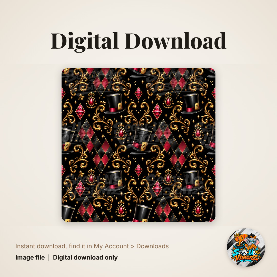 Red Top Hat Harlequin Pattern Paper digital download