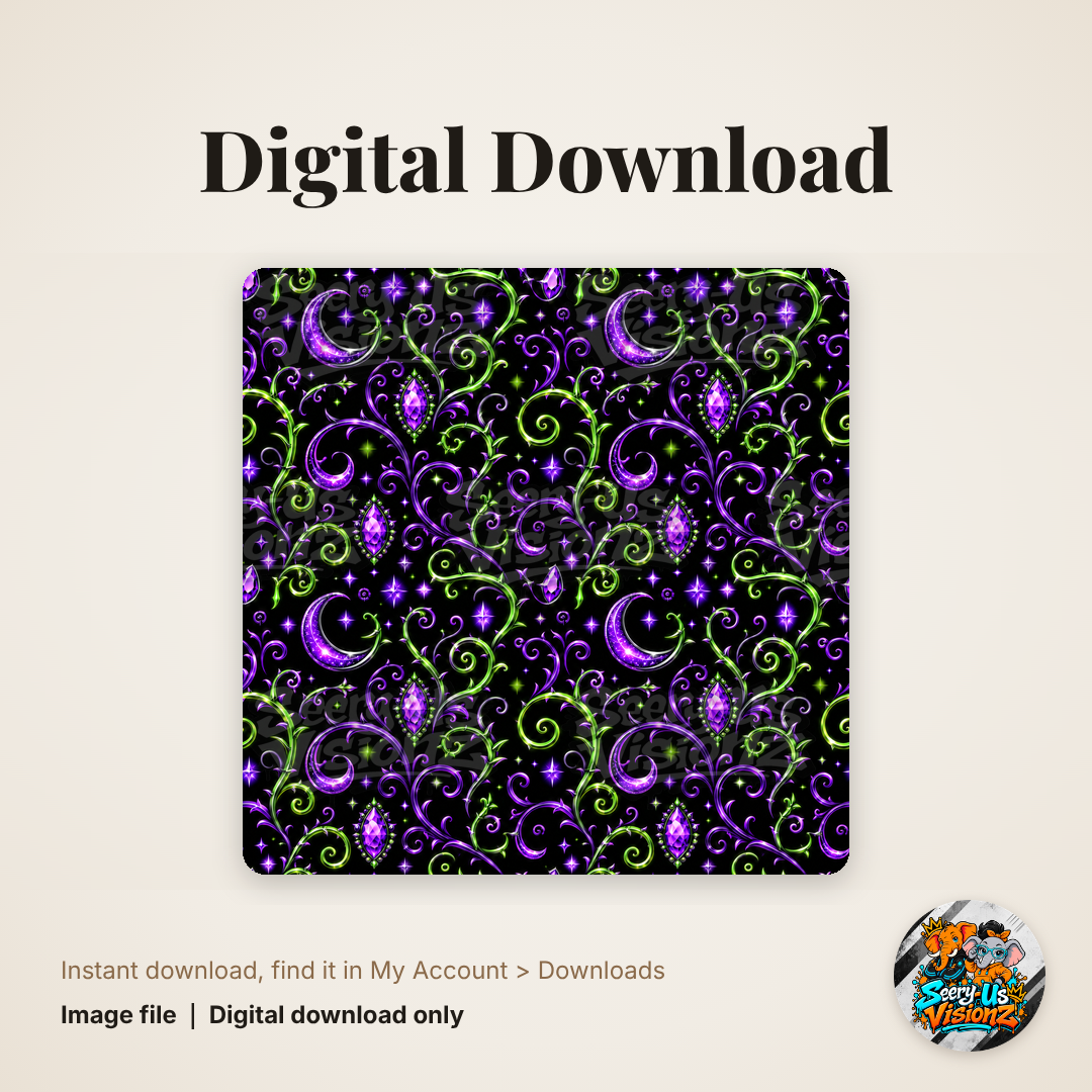 Purple Green Moon Vine Pattern Paper digital download
