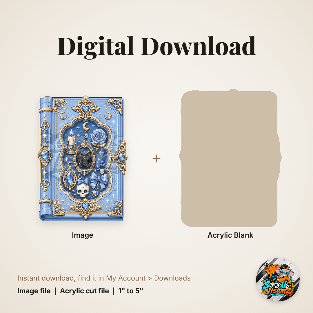 Blue Gothic Spell Book acrylic blank and digital download