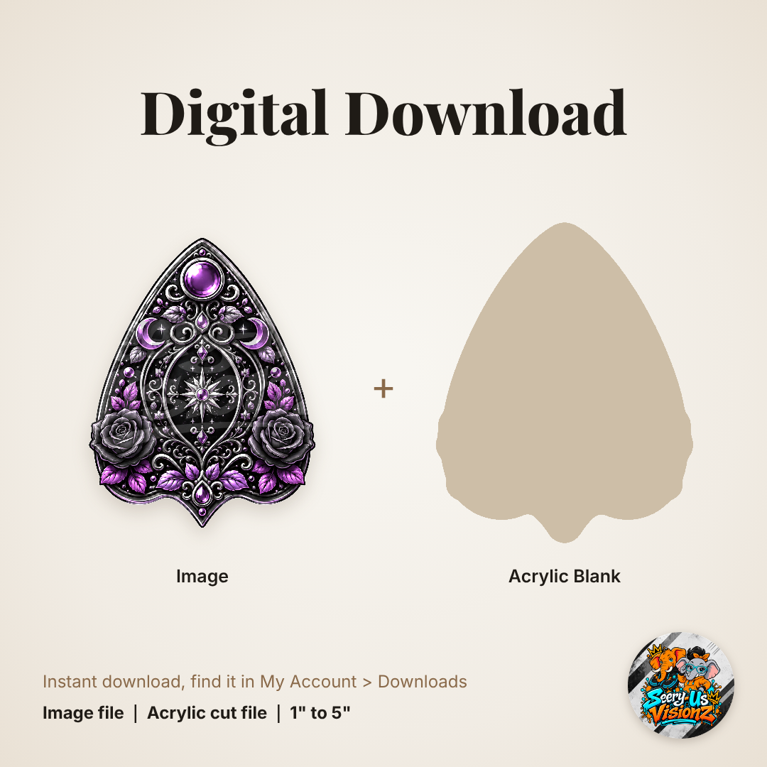 Black Gothic Rose Planchette acrylic blank and digital download