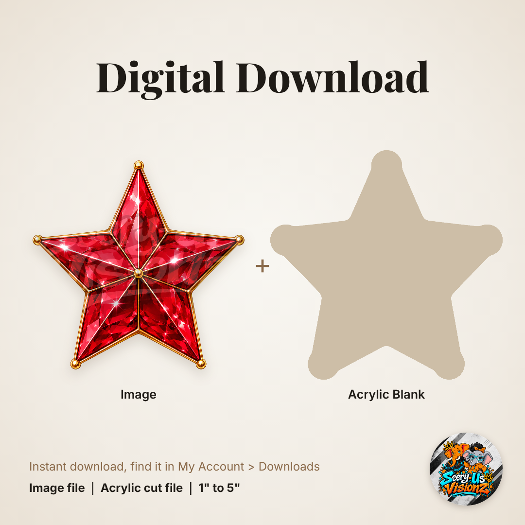 Red Crystal Star acrylic blank and digital download