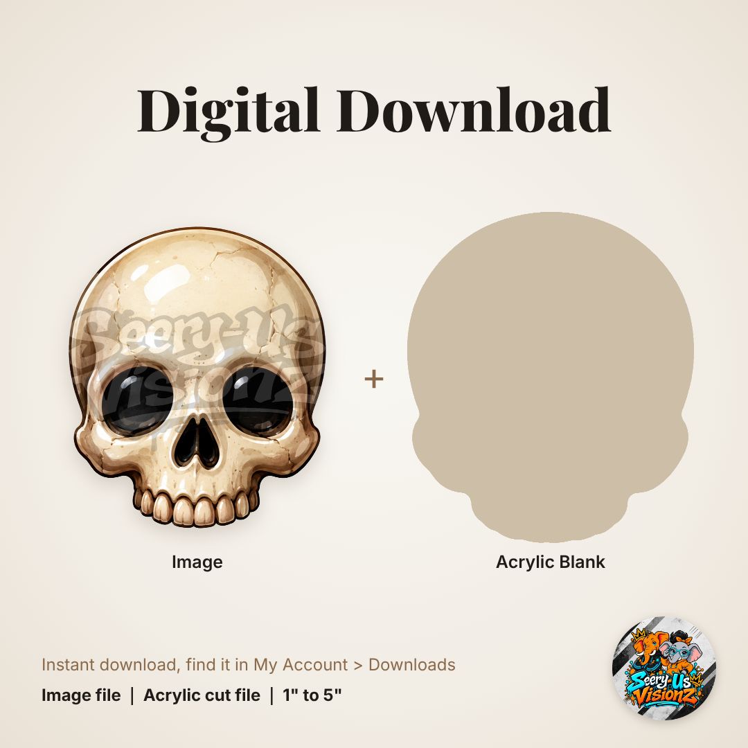 Cream Cartoon Skull acrylic blank and digital download