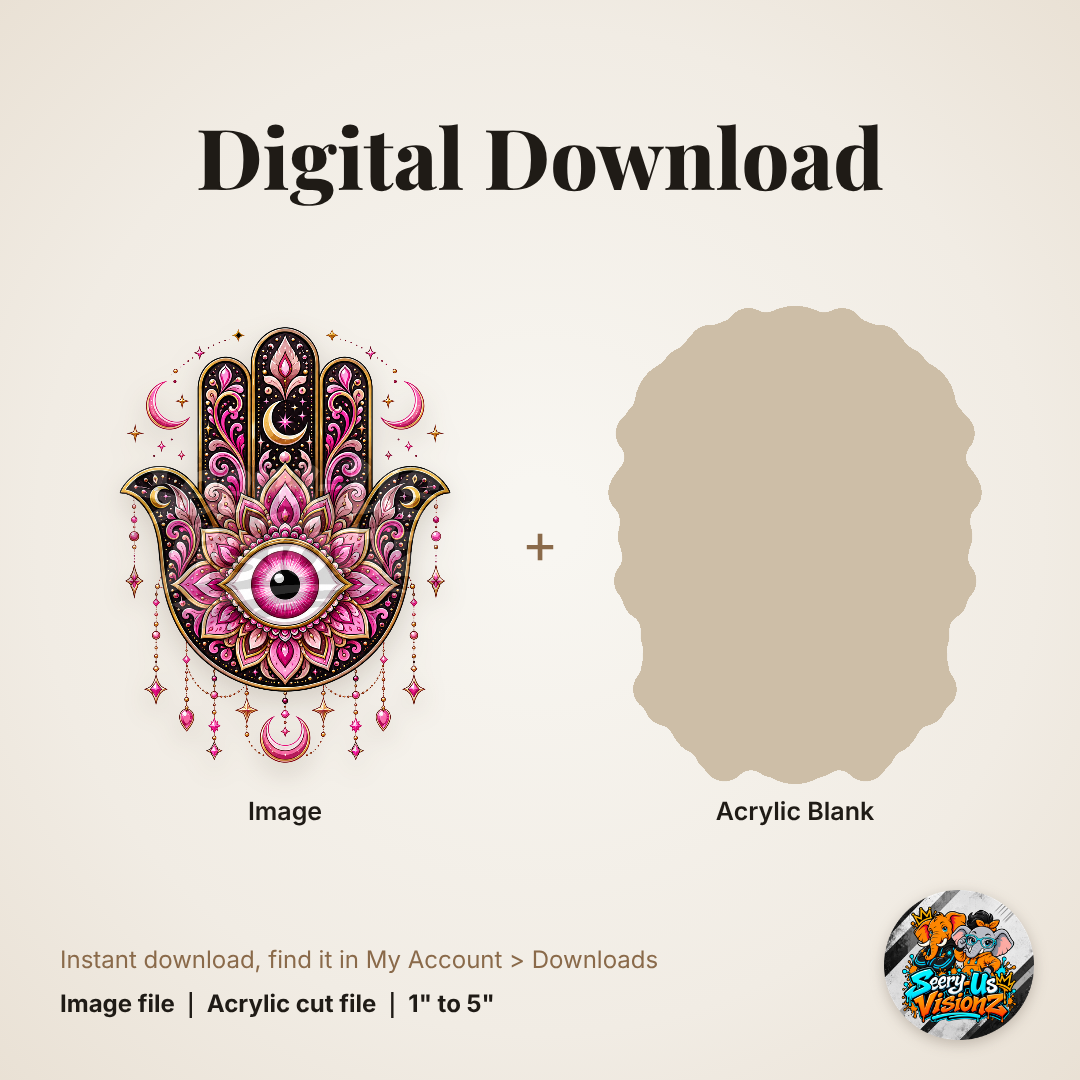 Black Pink Celestial Hamsa acrylic blank and digital download