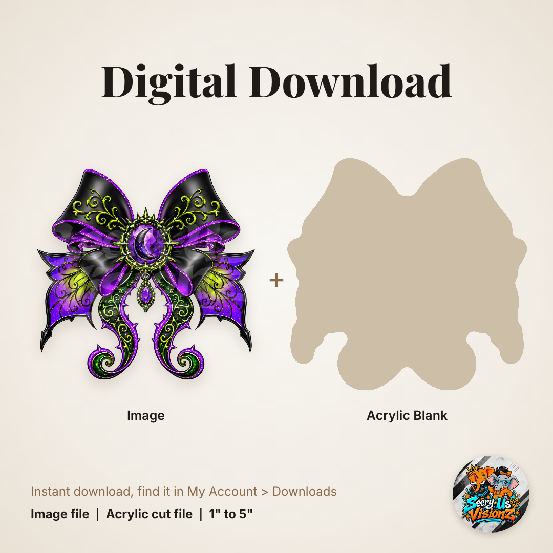 Purple Dark Fairy Wing Bow acrylic blank and digital download