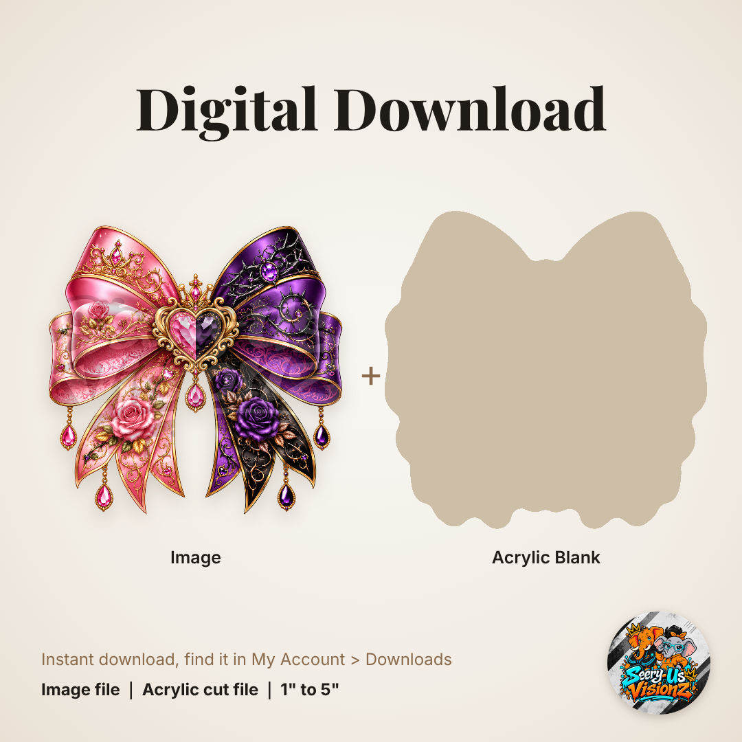 Pink Purple Rose Thorn Split Bow acrylic blank and digital download