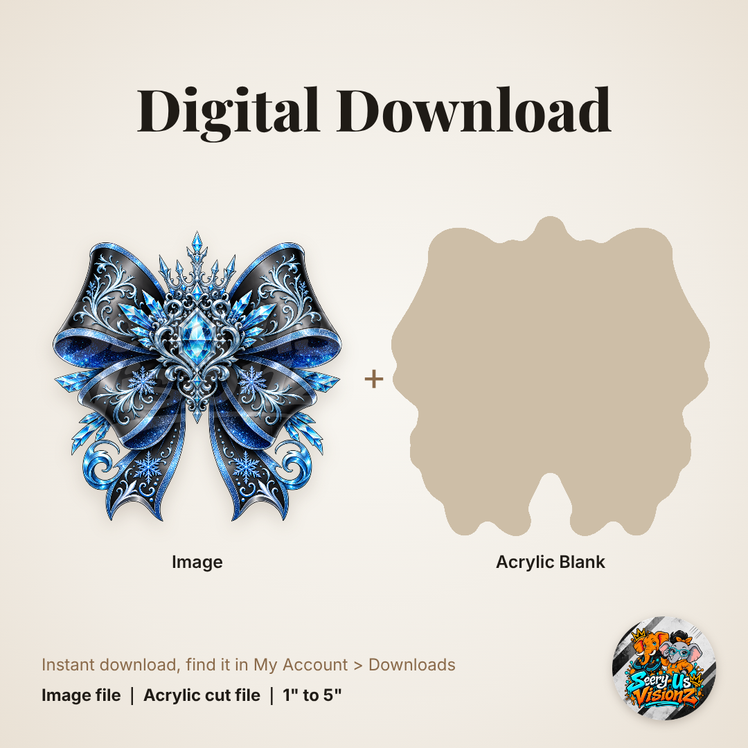Ice Crystal Snowflake Bow acrylic blank and digital download