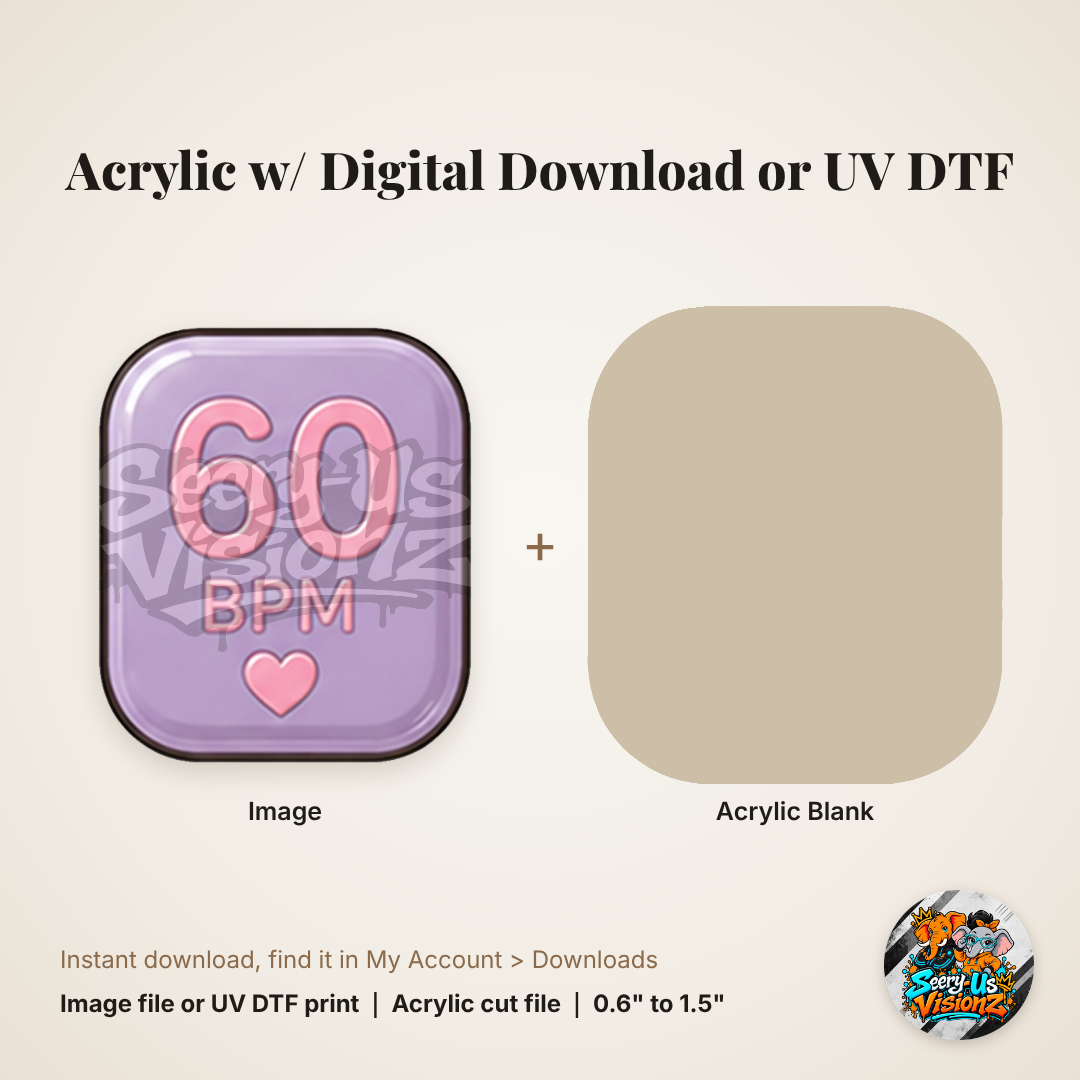 Lavender 60 BPM Heart Charm acrylic blank and digital download