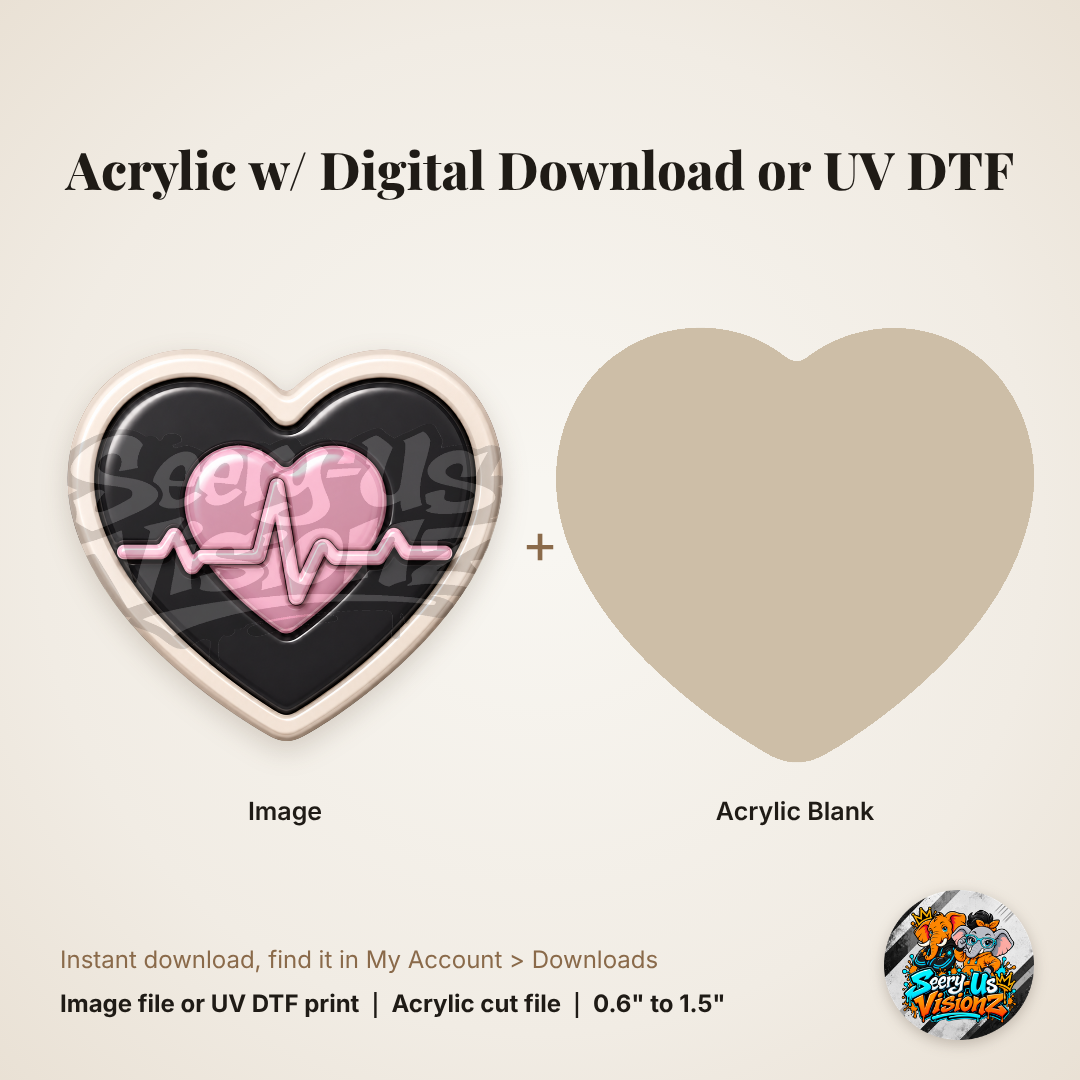 Pink Heartbeat Heart Badge Charm acrylic blank and digital download