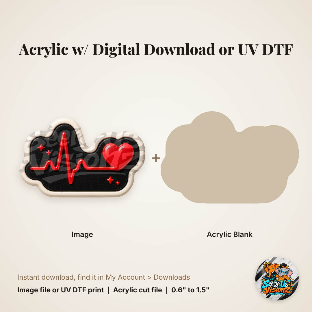 Heartbeat Line Heart Charm acrylic blank and digital download
