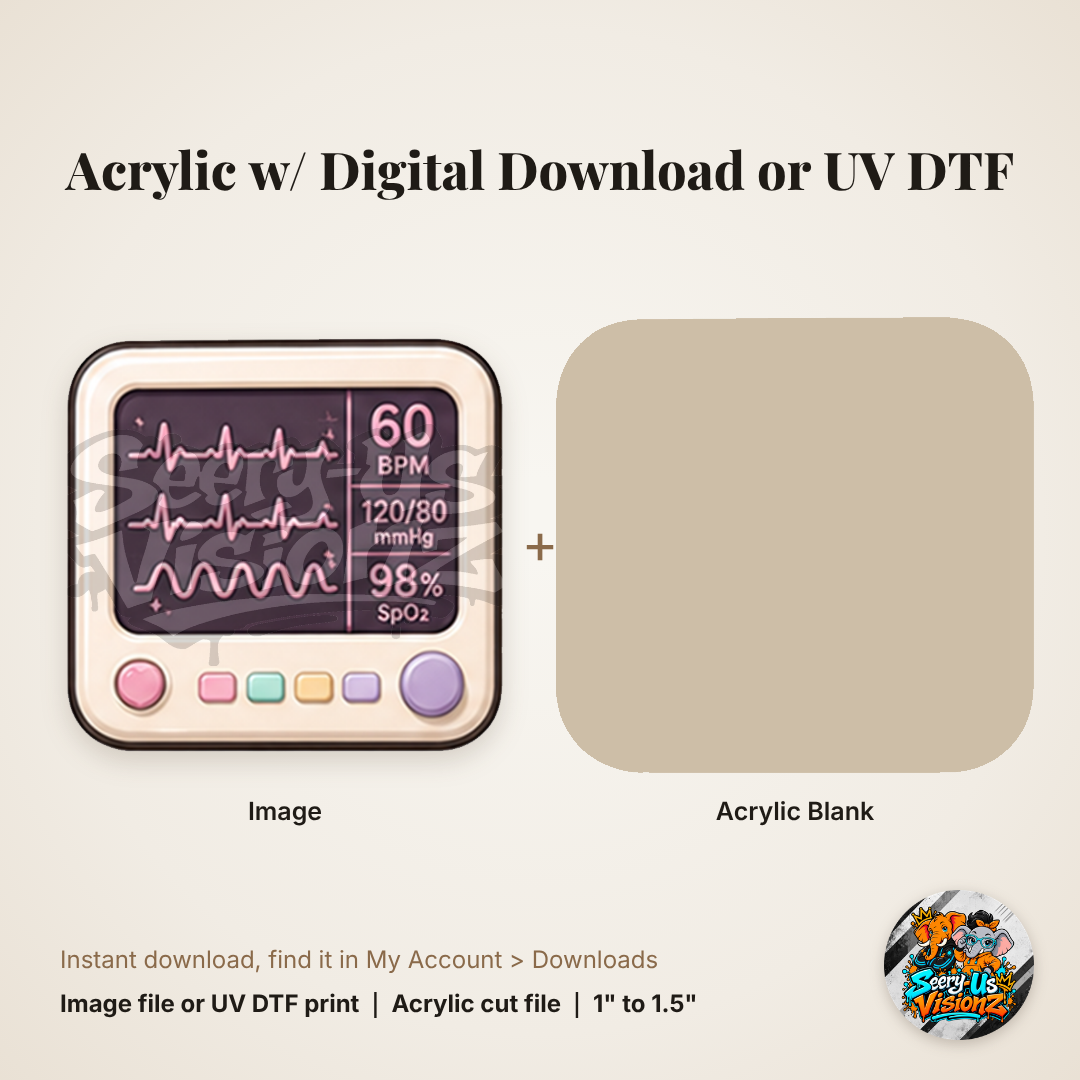 Pink Pastel Vitals Monitor Charm acrylic blank and digital download