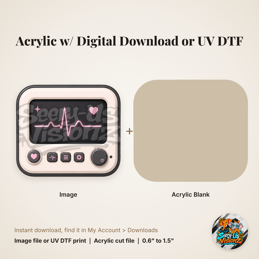 Pink Heartbeat Monitor Charm acrylic blank and digital download