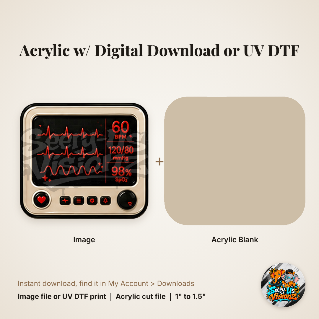 Red Vitals Monitor Charm acrylic blank and digital download