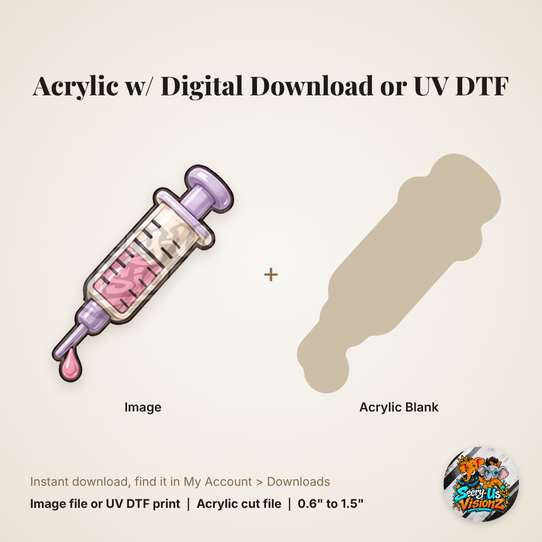 Pink Lavender Syringe Charm acrylic blank and digital download