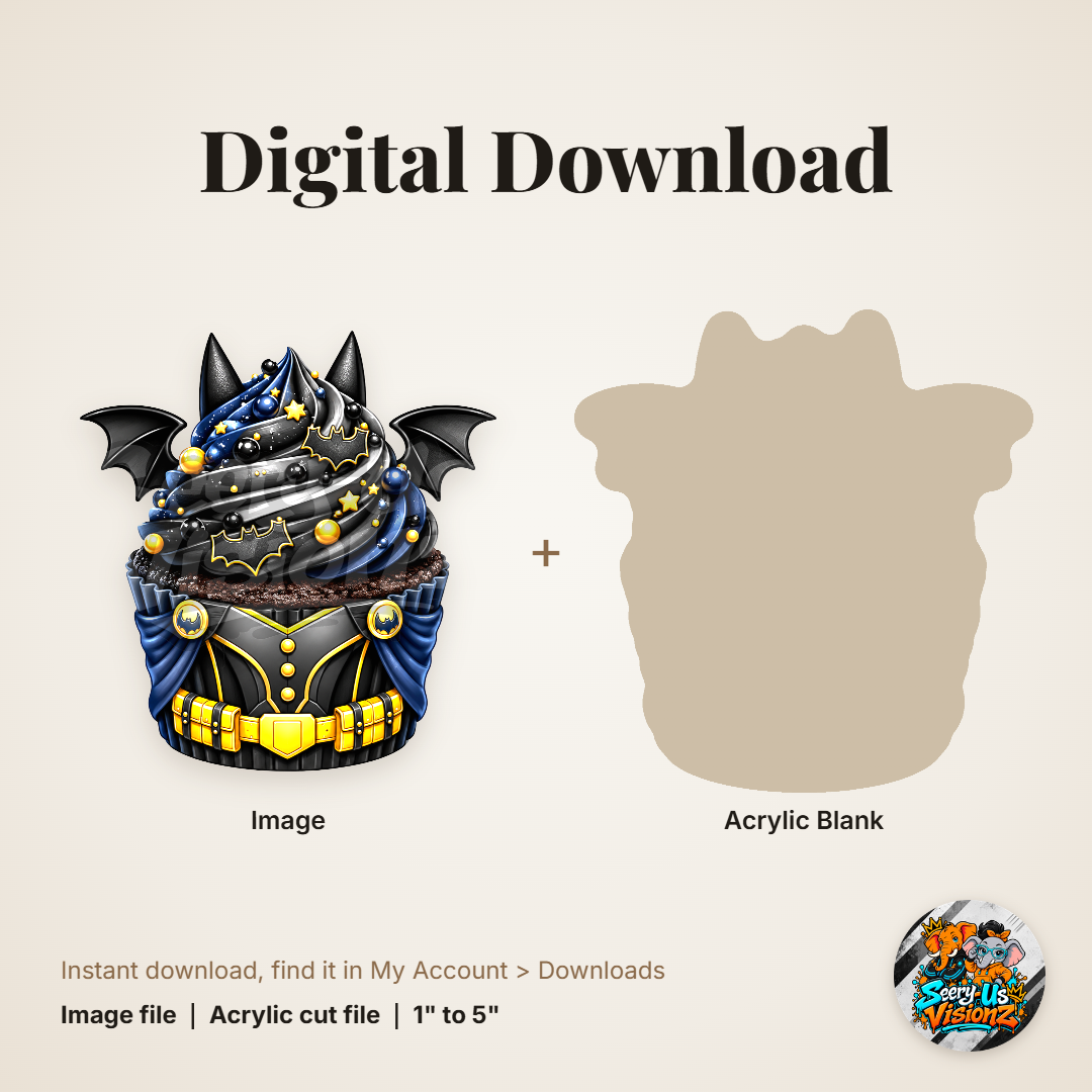 Bat Hero Cupcake acrylic blank and digital download