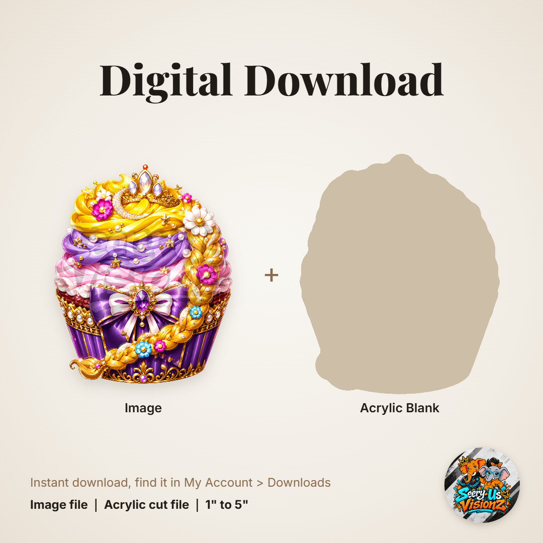 Tower Princess Braid Cupcake acrylic blank and digital download