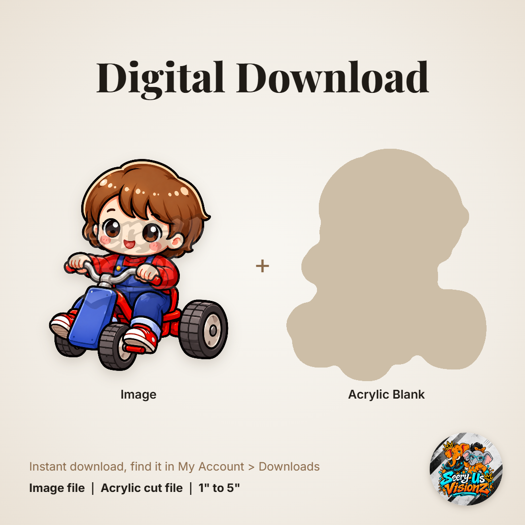 Tricycle Boy acrylic blank and digital download