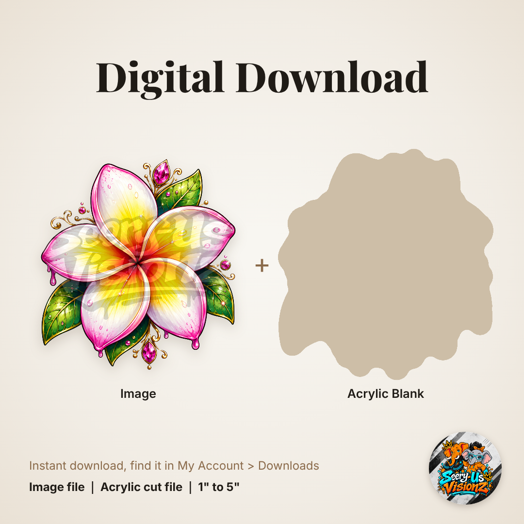 Jeweled Plumeria Flower acrylic blank and digital download