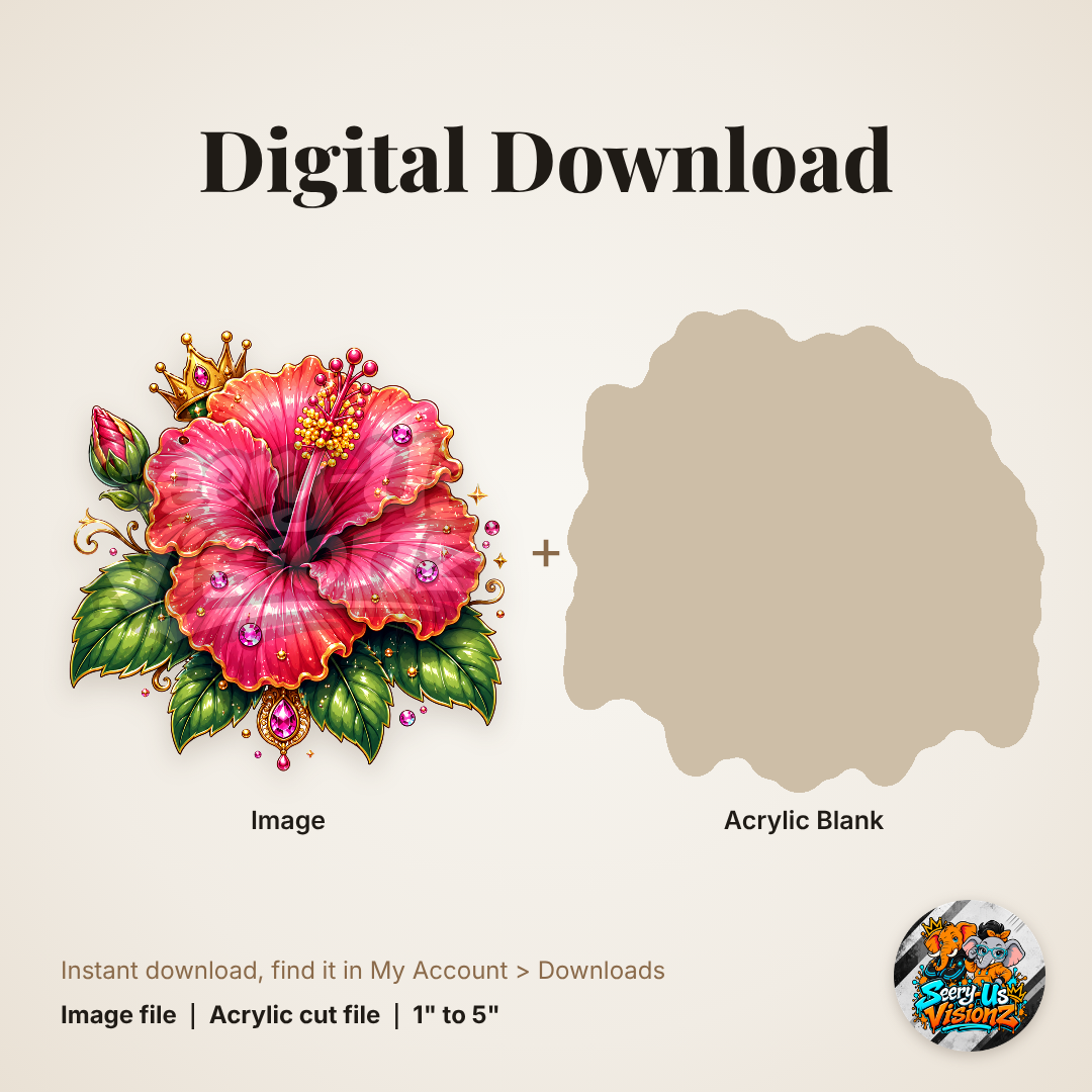Jeweled Red Hibiscus Flower acrylic blank and digital download