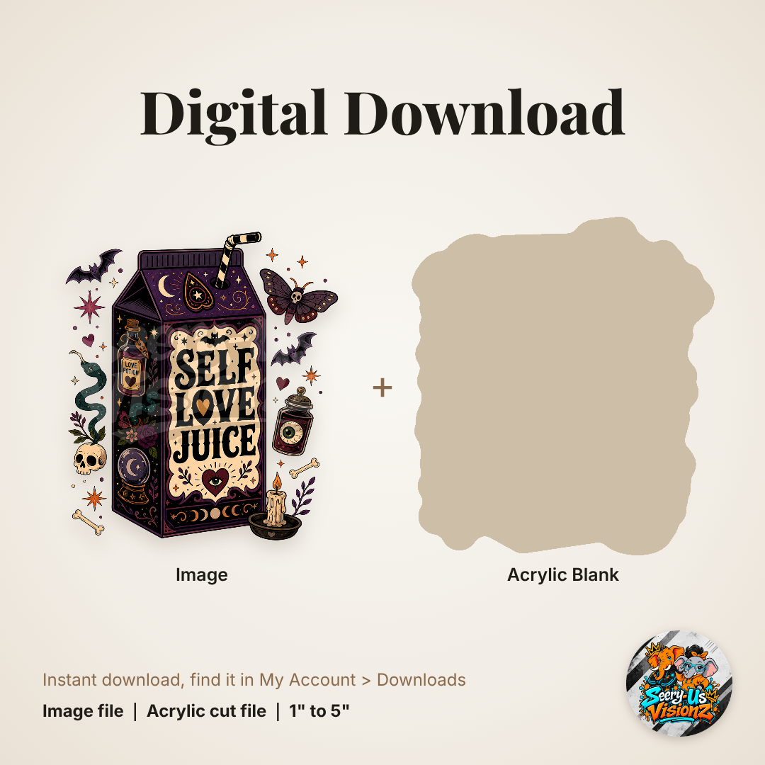 Witchy Self Love Juice Carton acrylic blank and digital download