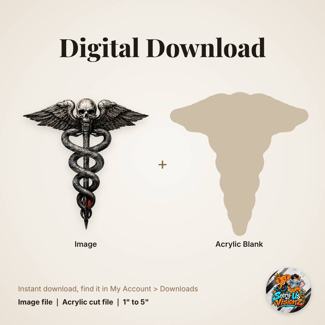 Winged Skull Caduceus acrylic blank and digital download