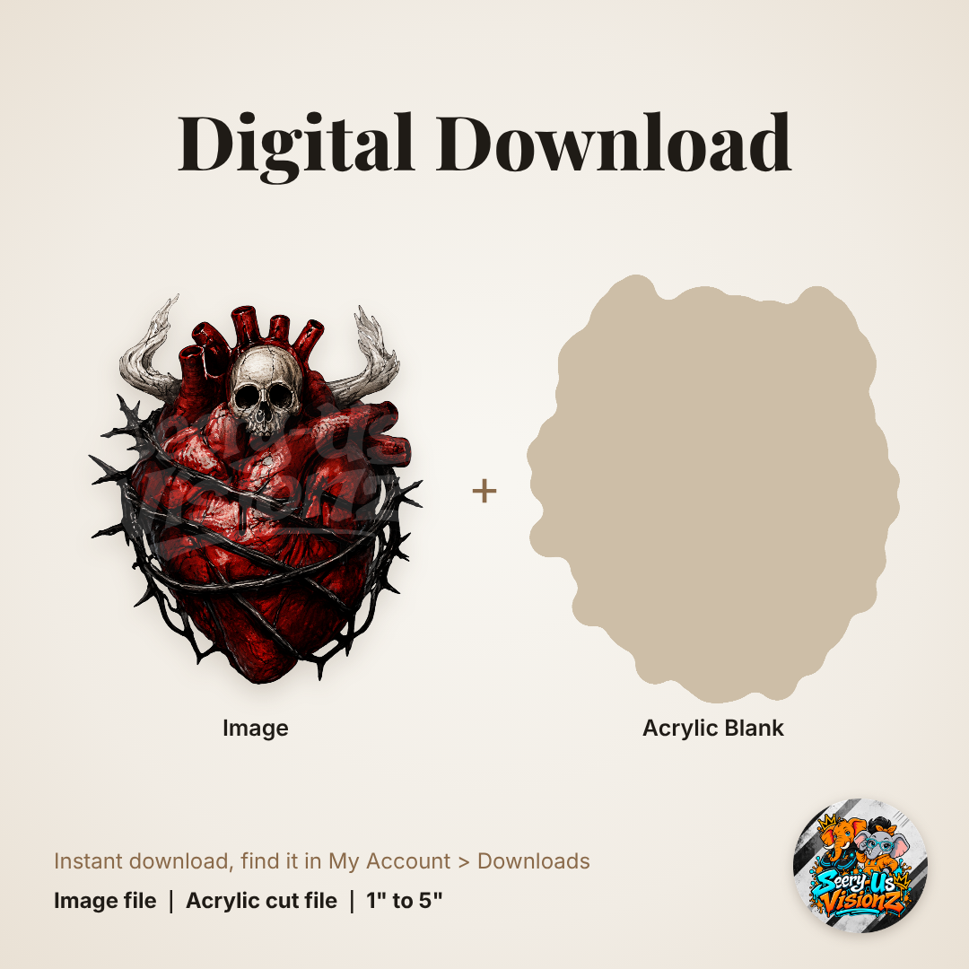 Thorned Skull Anatomical Heart acrylic blank and digital download