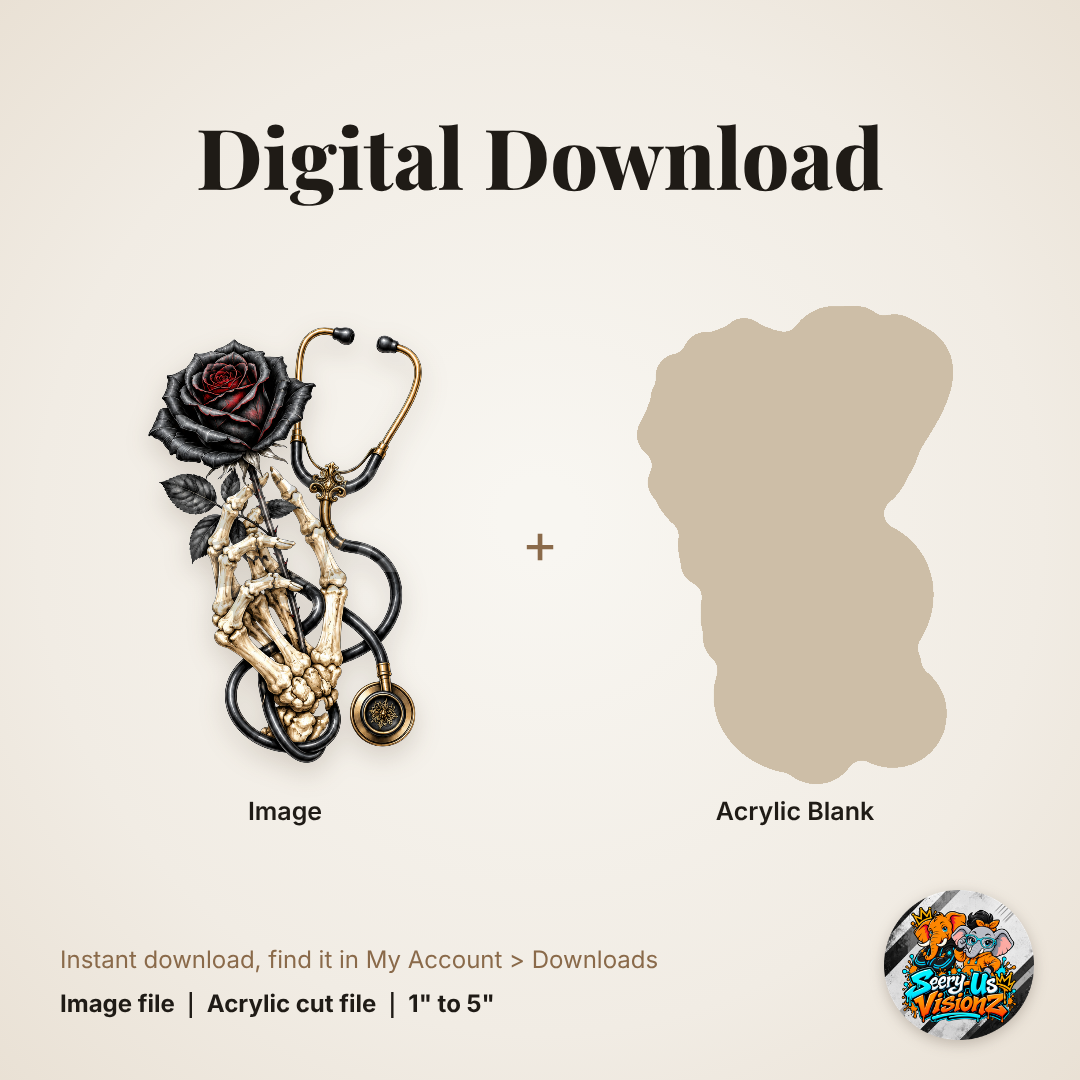 Skeleton Hand Rose Stethoscope acrylic blank and digital download