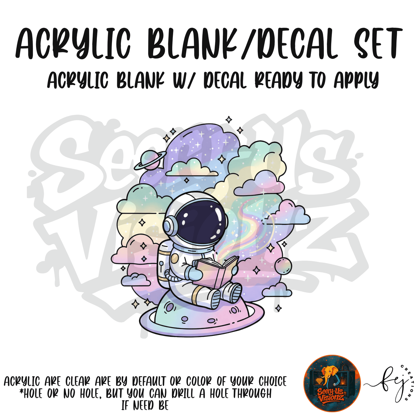 Pastel Space Cloud themed acrylic blank with hole at top, multipurpose crafting shape
