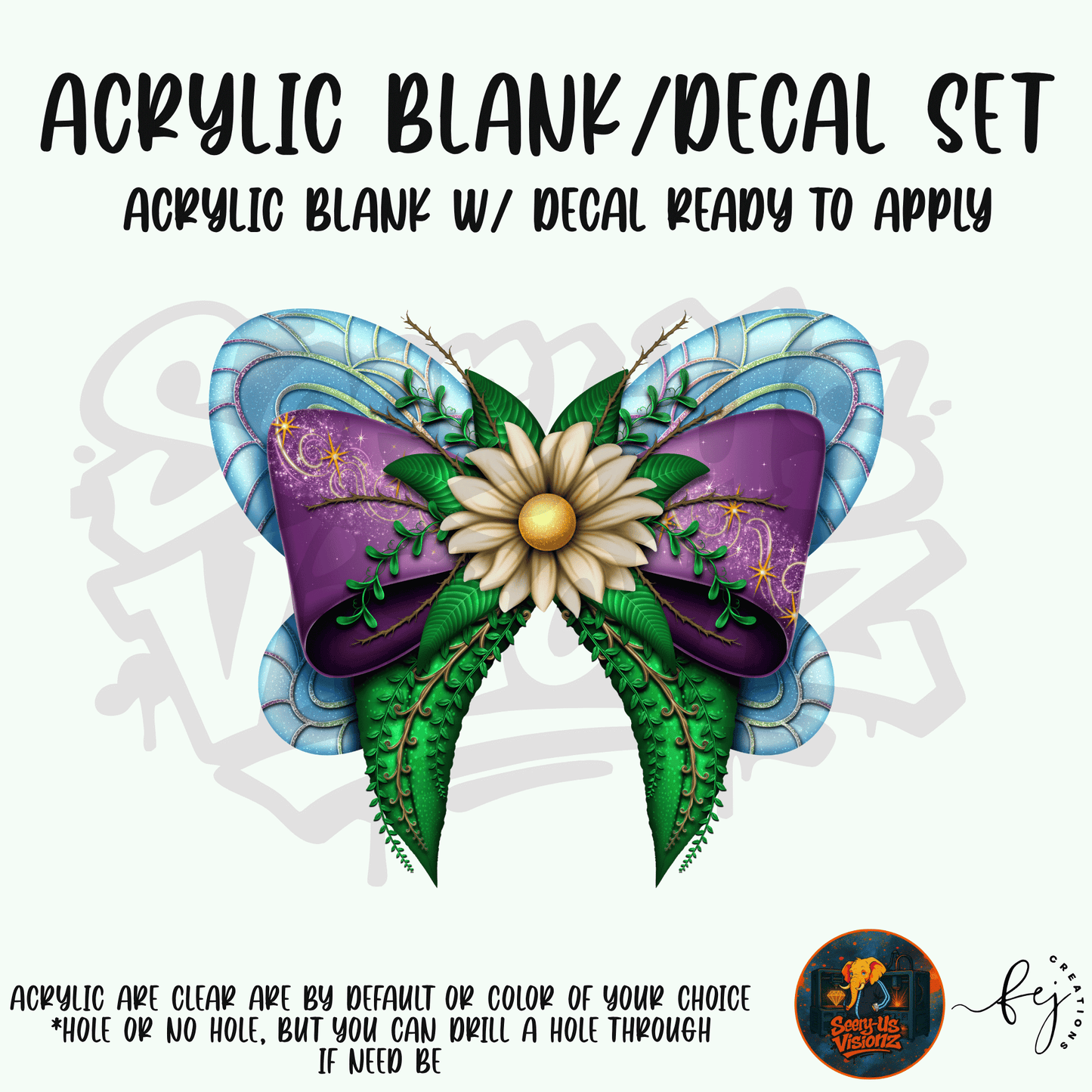 Pixie Garden Daisy Bow themed acrylic blank with hole at top, multipurpose crafting shape