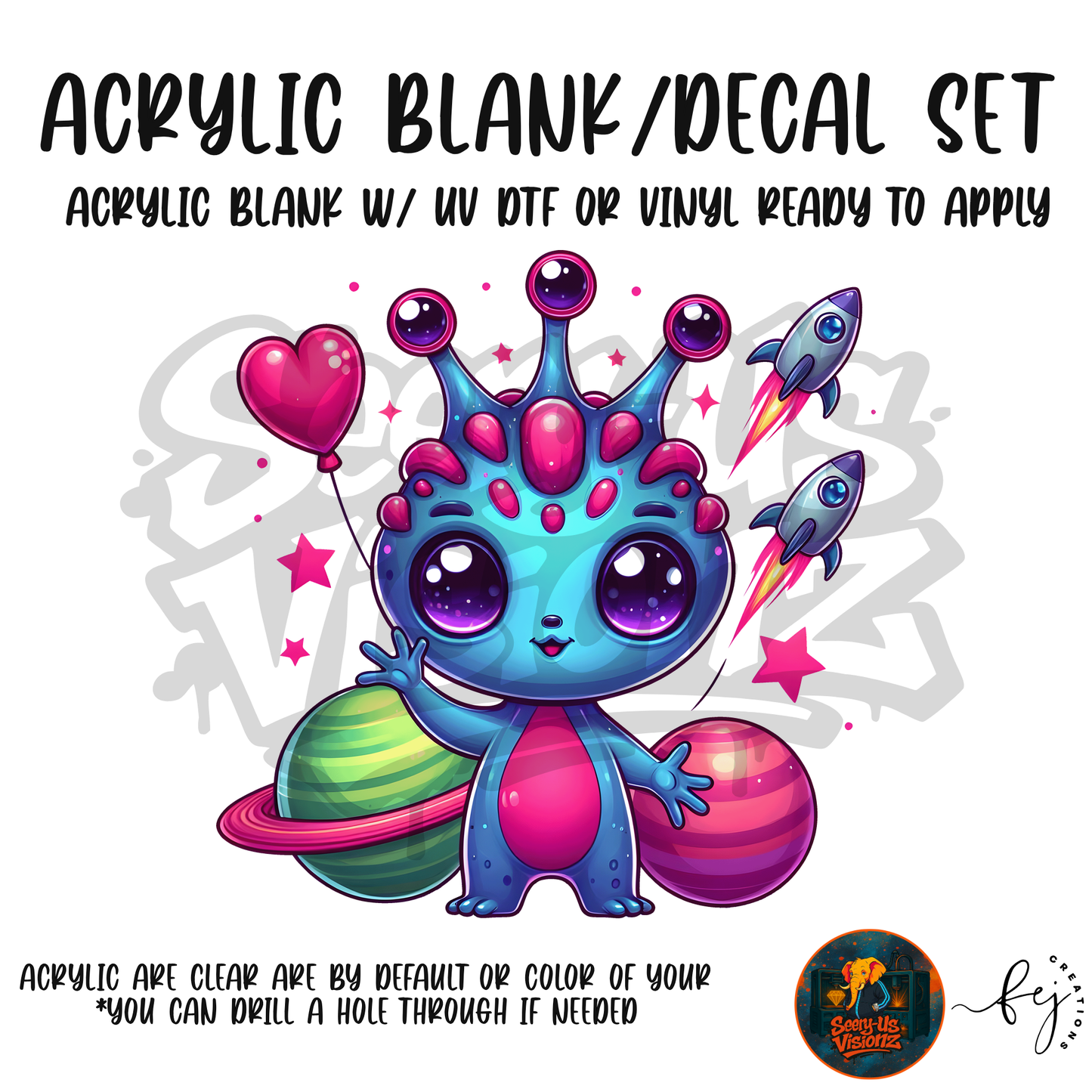 Crowned Alien acrylic blank and decal kit