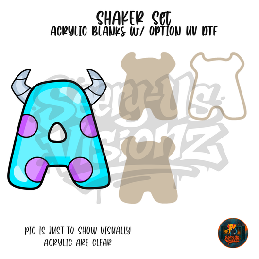 Letter A Spotted Horned Monster shaker set acrylic blanks