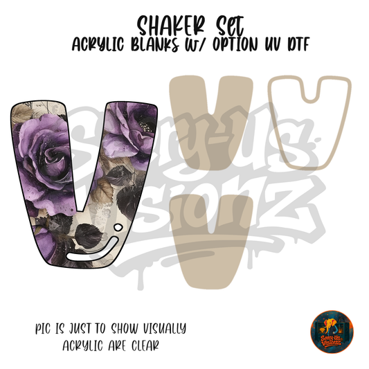 Letter V Purple Rose shaker set acrylic blanks