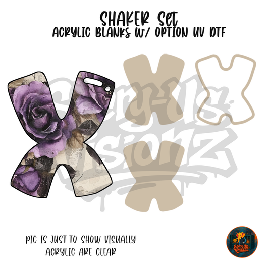 Letter X Purple Rose shaker set acrylic blanks