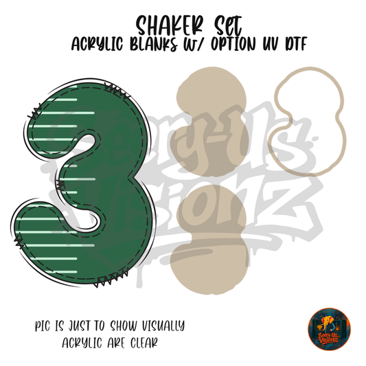 Number 3 Green Stitched Stripe shaker set acrylic blanks
