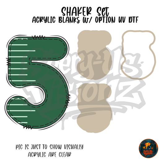 Number 5 Green Stitched Stripe shaker set acrylic blanks