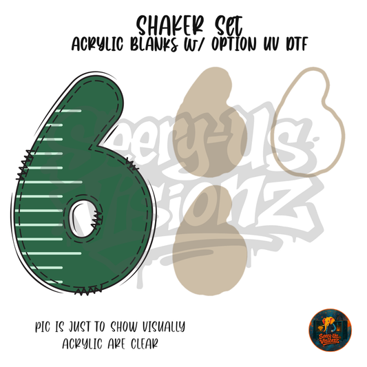 Number 6 Green Stitched Stripe shaker set acrylic blanks