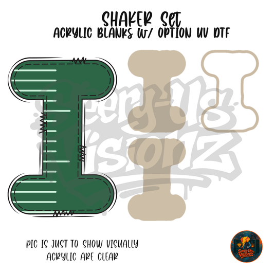 Letter I Green Stitched Stripe shaker set acrylic blanks