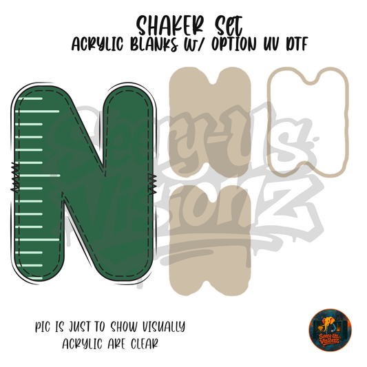 Letter N Green Stitched Stripe shaker set acrylic blanks