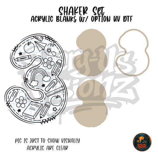 Number 3 School Doodle shaker set acrylic blanks