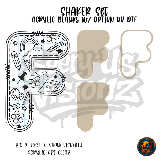 Letter F School Doodle shaker set acrylic blanks