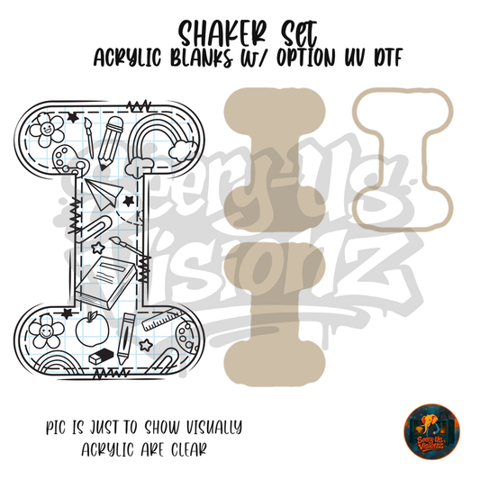Letter I School Doodle shaker set acrylic blanks