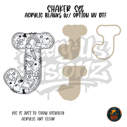 Letter J School Doodle shaker set acrylic blanks