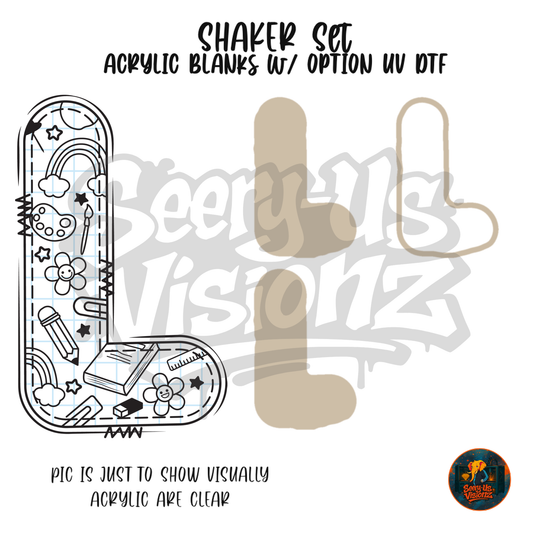 Letter L School Doodle shaker set acrylic blanks
