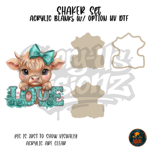 Highland Cow Teal Bow Love shaker set acrylic blanks